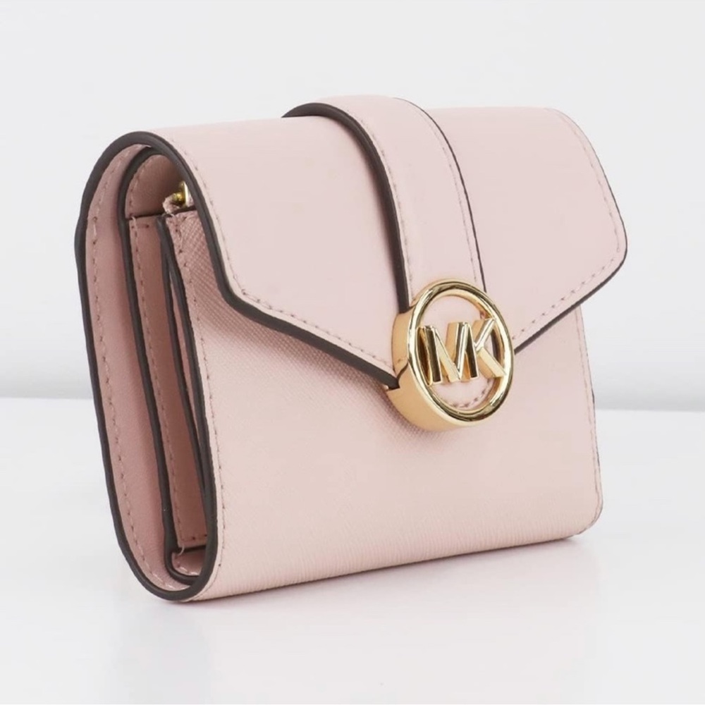 MICHAEL KORS CARMEN MEDIUM LOGO AND FAUX LEATHER WALLET 
POWDER BLUSH 
NWT